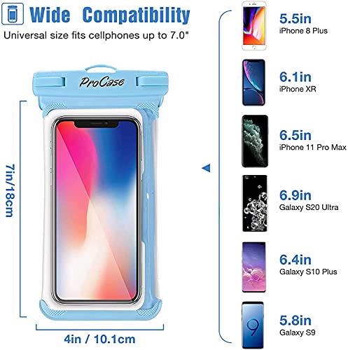 ProCase Funda universal impermeable para teléfono compatible con iPhone 13 Pro Max Mini, 12 11 Pro Max XR XS X 8 7 6S Plus SE, Galaxy S21 S20 S10 S9 Note 10 9 Pixel hasta 7 pulgadas, paquete de 2, negro/azul
