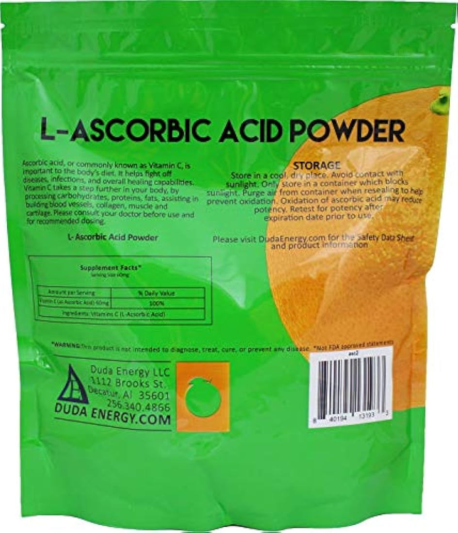 L-Ascórbico, Ácido en Polvo 99.98%, Grado alimenticio USP / BP Cristales de fermentación natural blanco puro forma de vitamina C - elige el tamaño