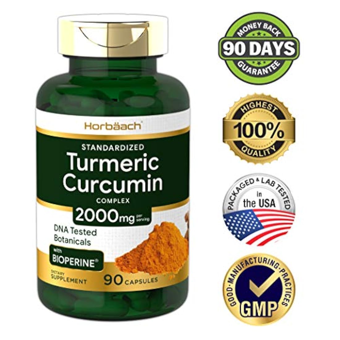 Horbaach Suplemento sin gluten de cúrcuma con bioperina