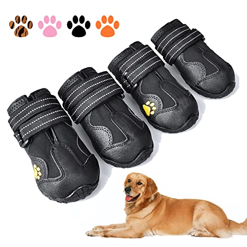 XSY&G Botas para perro, zapatos impermeables para perros, botines para perros con suela reflectante resistente antideslizante y antideslizante, zapatos para perros medianos para exteriores 4 unidades, talla 1