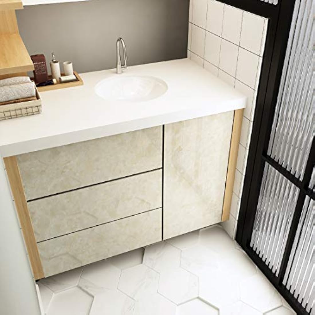 Papel vinilo Autoadhesivo tipo mármol crema(17.7 x 200)