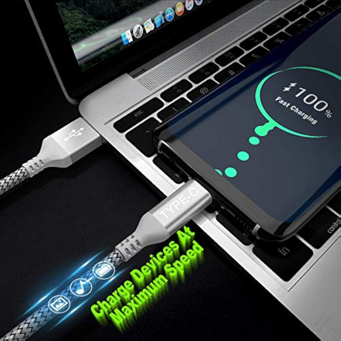 Cable USB tipo C paquete de 2 unidades de 6.6 ft, USB-C a US