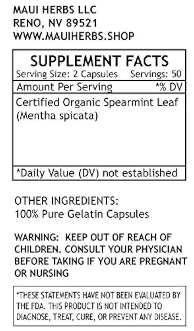 Cápsulas de menta,500 mg,hoja de menta orgánica Mentha