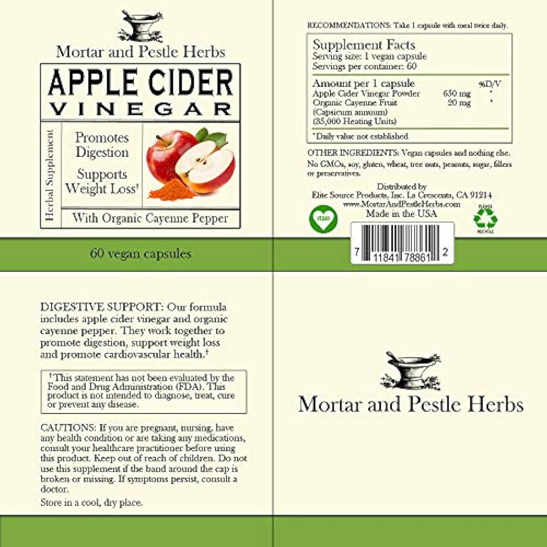 Hierbas de mortero y maja - Cápsulas de vinagre de sidra