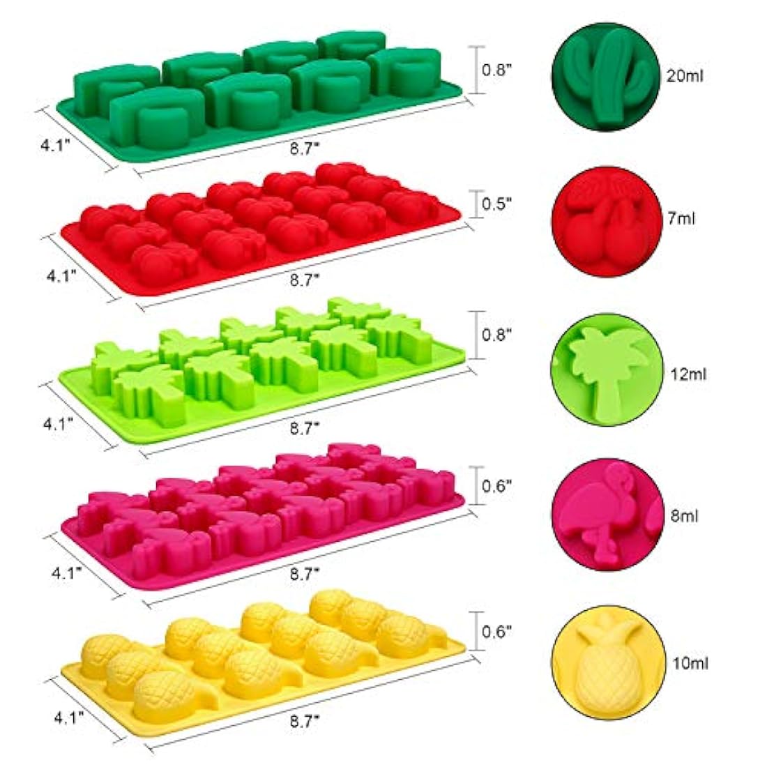 Juego de 5 moldes de silicona para cubitos de hielo