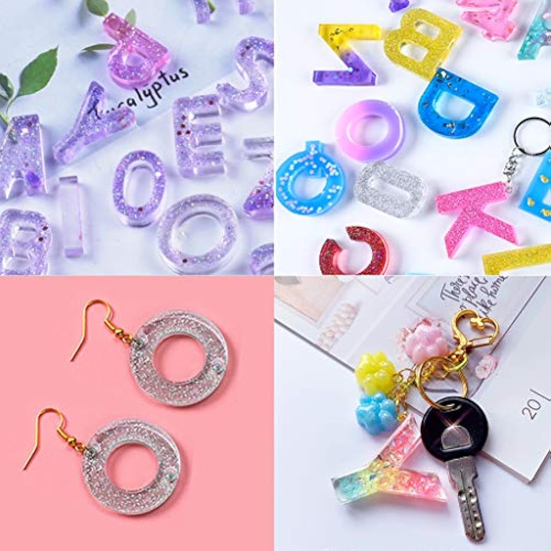 Bskifnn 402 moldes pequeños de silicona para letras, para manualidades, molde de resina de silicona con 400 piezas de alfileres de tornillo para hacer llaveros, colgantes, collares, pendientes