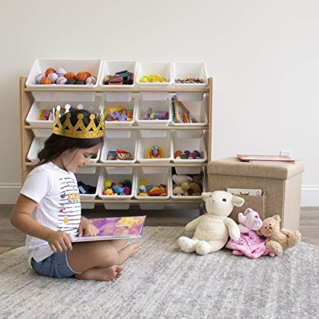 Organizador de almacenamiento de juguetes Natural / blanco