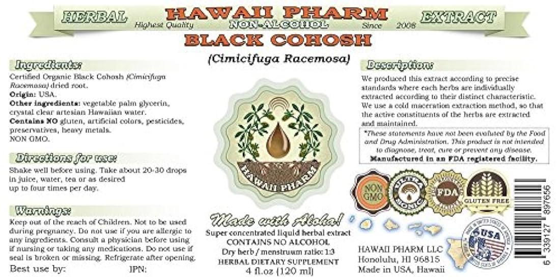 Cohosh negro alcohol-free Extracto de líquido orgánico