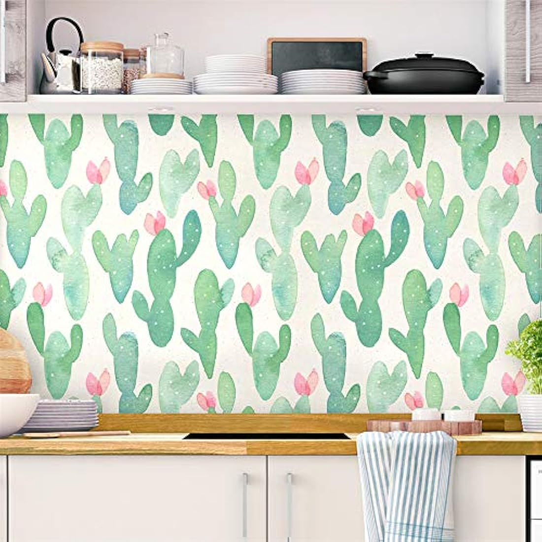 Papel pintado autoadhesivo cactus verde(118.11x17.72x 0.13)