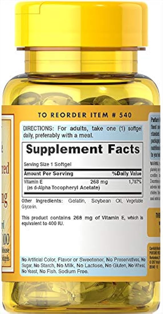 Puritan 's Pride Vitamina E-400 IU 100% natural-100 softgels