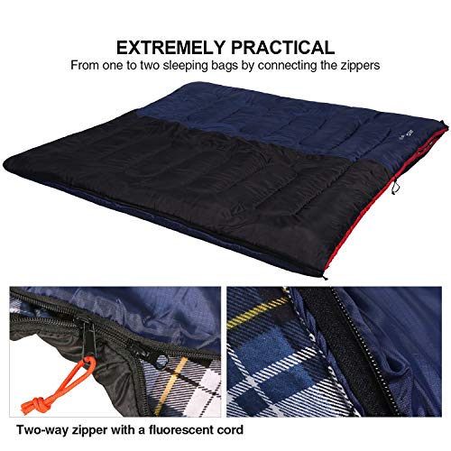 REDCAMP Outdoors Cotton Flannel Sleeping Bag for Camping Backpacking, Warm and Comfortable Envelope Sleeping Bags with 2/3/4lbs Filling