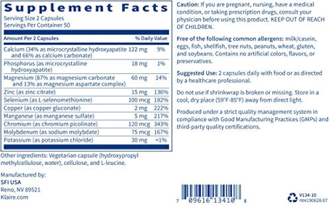 Klaire Labs, complejo multimineral sin tapas de hierro 100