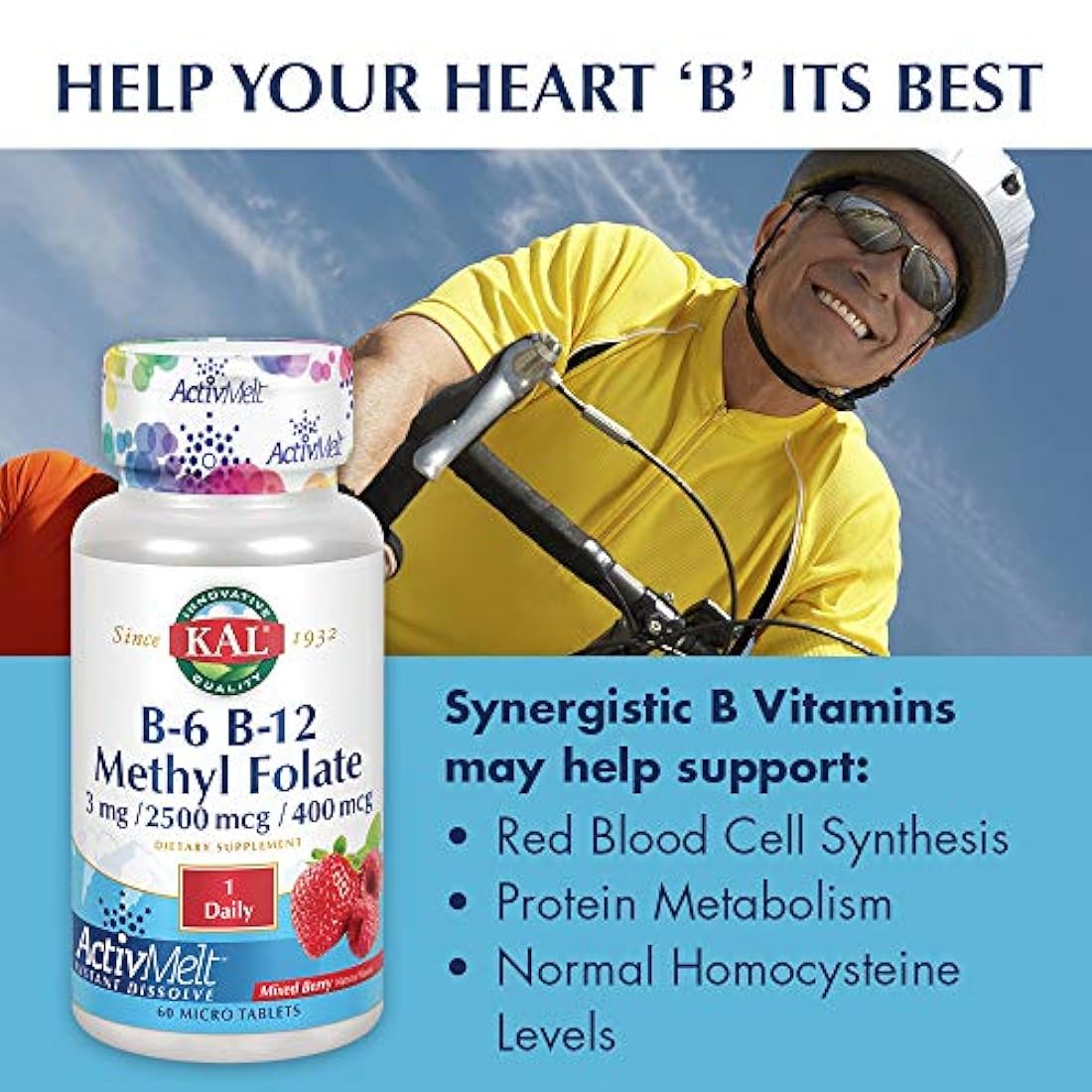 KAL B-6/B-12 Metil Folate Activmelt, mezcla de bayas, blanco, 60 unidades