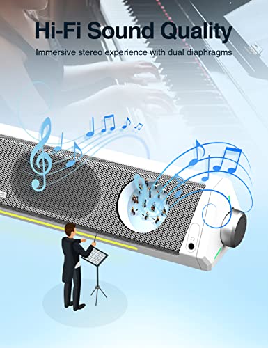 Parlantes para computador, barra de sonido RGB dinámica, estéreo HiFi con Bluetooth 5.0 y conexión auxiliar de 3.5mm, alimentados por USB, para computador de escritorio, monitor, portátil