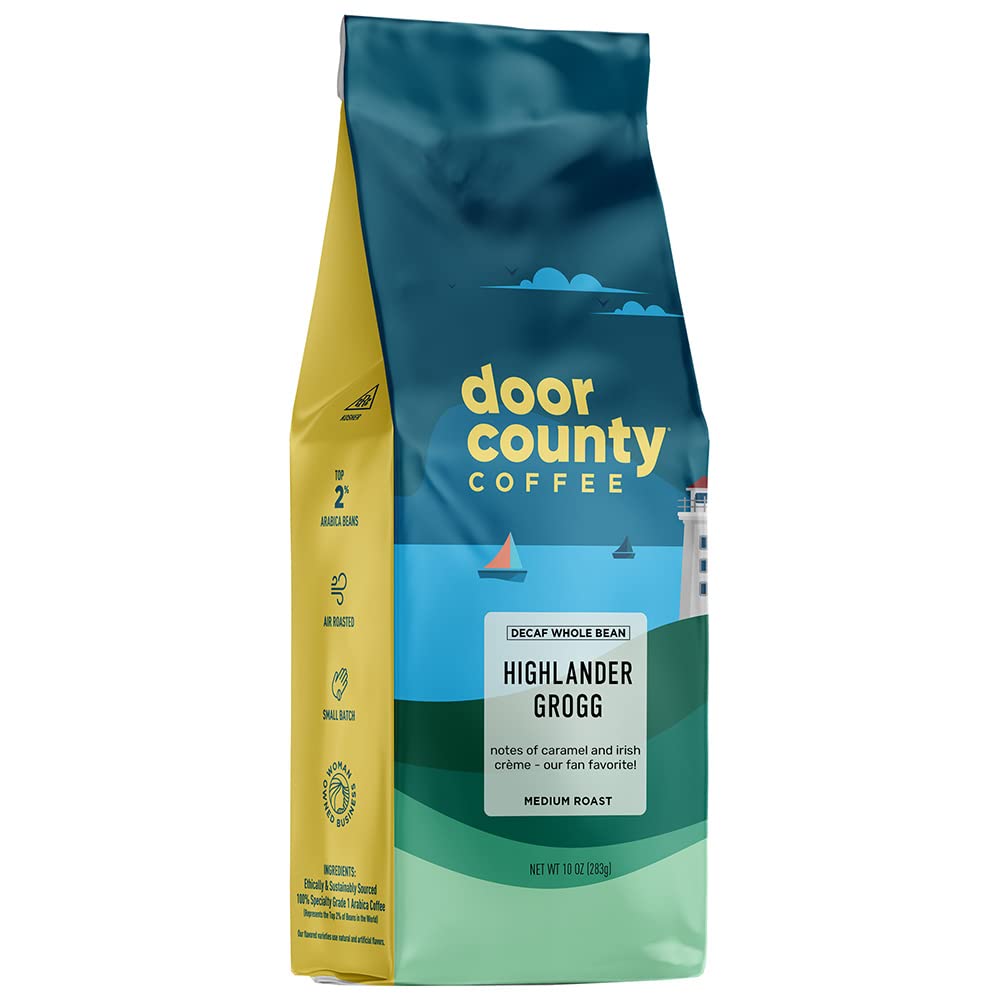 Café Decaf Highlander Grogg Door County Coffee 10 oz Grano Medio