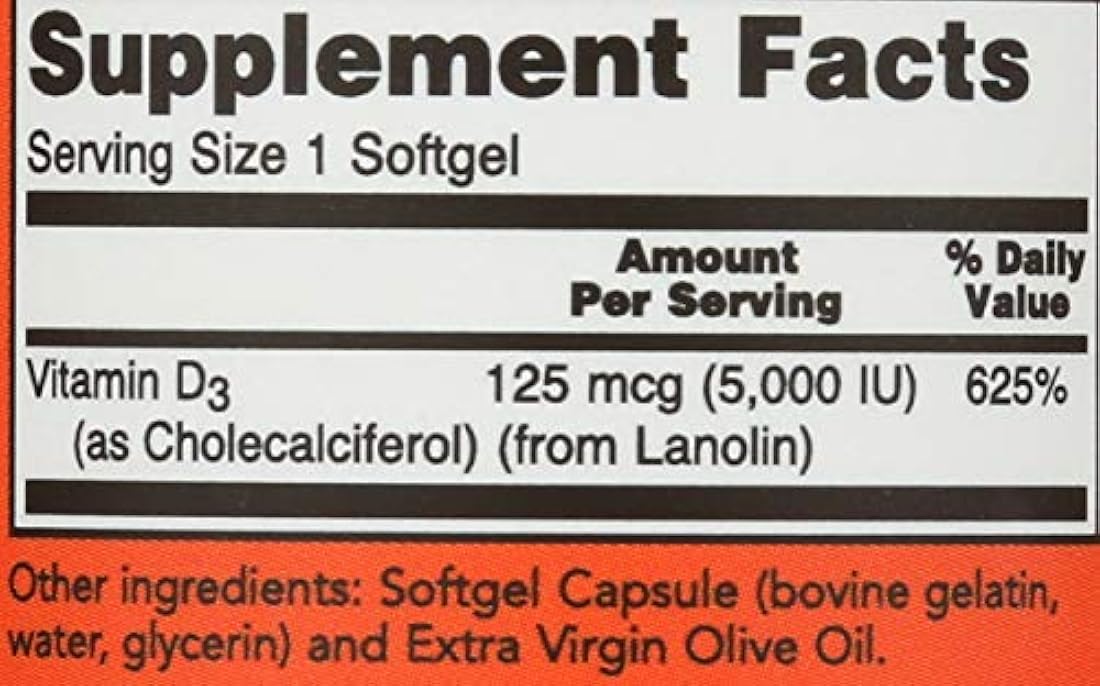 Now Foods Vitamina D3 5000 IU – 120 softgels, 2 Pack