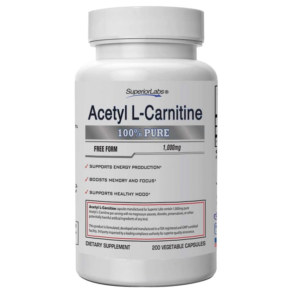 Suplementos Acetil L-carnitina 1000 mg 200 cápsulas