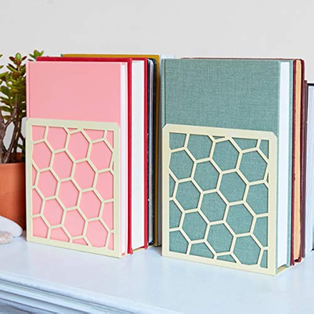 Sujetalibros de metal color amarillo claro, 1 par.