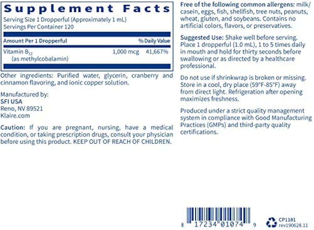 B12 Methylcobalamin líquido 4 fl oz 1 mg