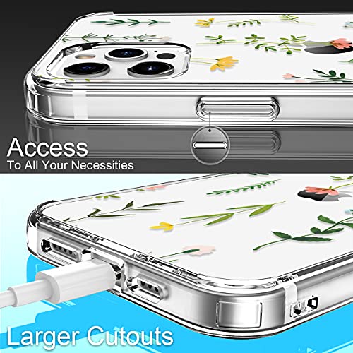 GiiKa Funda para iPhone 12 Pro Max con protector de pantalla, transparente cuerpo completo a prueba de golpes de protección floral niñas mujeres caso duro con TPU parachoques cubierta teléfono caso para iPhone 12 Pro Max, flores de hierba