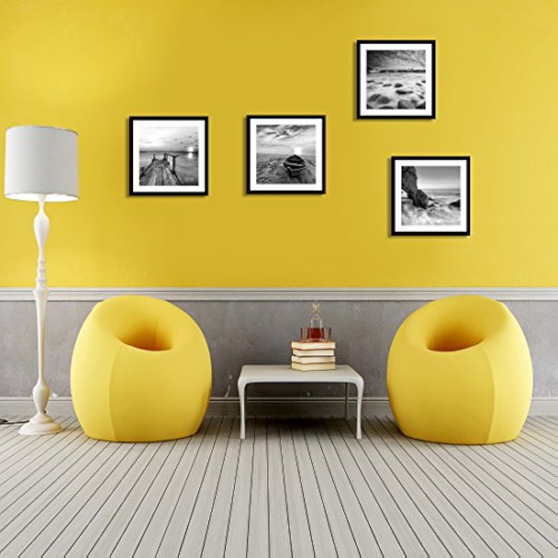 Englant juego de 4 paneles con paisaje marino y amanecer