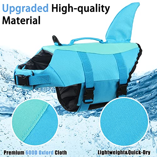 EMUST Chaleco salvavidas para perro, chaleco salvavidas Ripstop con mango de rescate para perros pequeños, medianos y grandes, protector de baño de seguridad para mascotas, para piscina, playa, canotaje (XS, azul piscina)