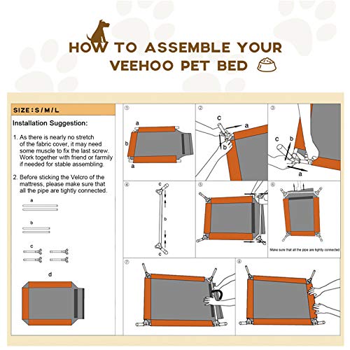 Veehoo - Cama elevada para perros, catre elevado portátil, alfombrilla impermeable y transpirable, tela de malla de textileno duradero, pies antideslizantes, uso en interiores o exteriores, S, Malla azul.