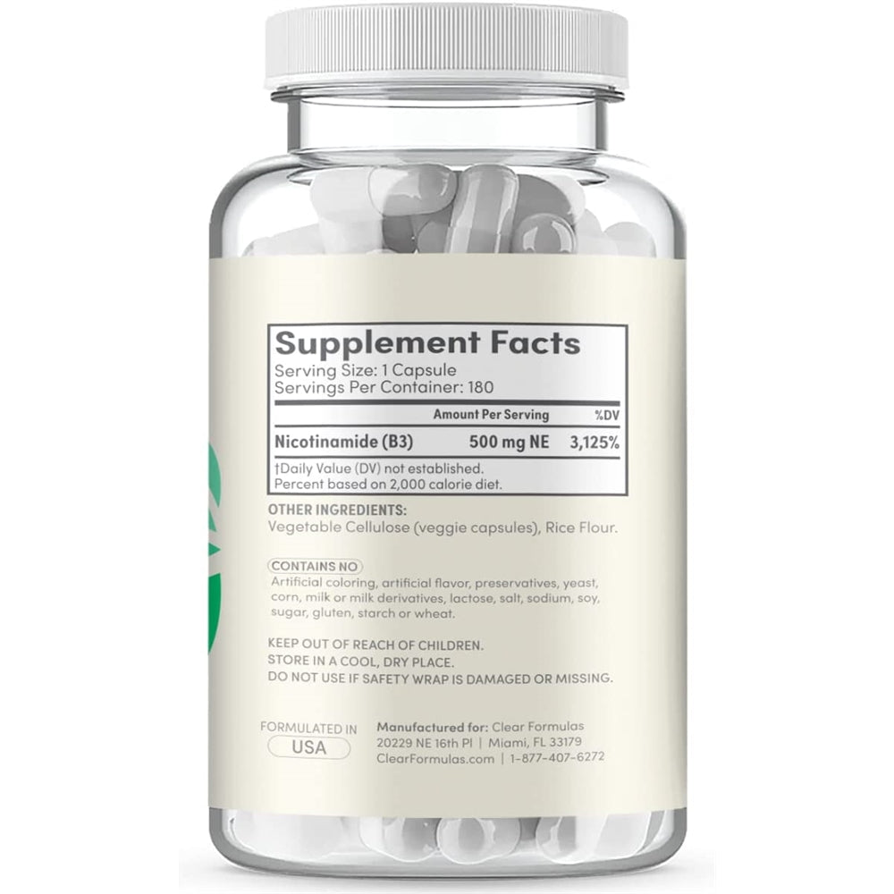 Suplemento Nicotinamida NAD Booster 500mg 180cáp Vitamina B3