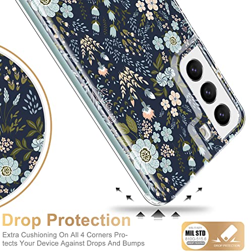 ESDOT Funda para Samsung Galaxy S22, grado militar, prueba de caídas de 21 pies, resistente con diseños de moda para mujeres y niñas, funda protectora para Galaxy S22 de 6.1 pulgadas, flores pequeñas