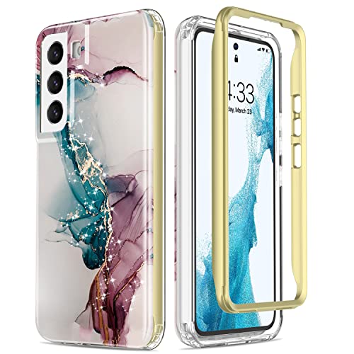 ESDOT Funda para Samsung Galaxy S22, grado militar, prueba de caídas de 21 pies, funda resistente con diseños de moda para mujeres y niñas, funda protectora para Galaxy S22 de 6.1 pulgadas, mármol rosa turquesa