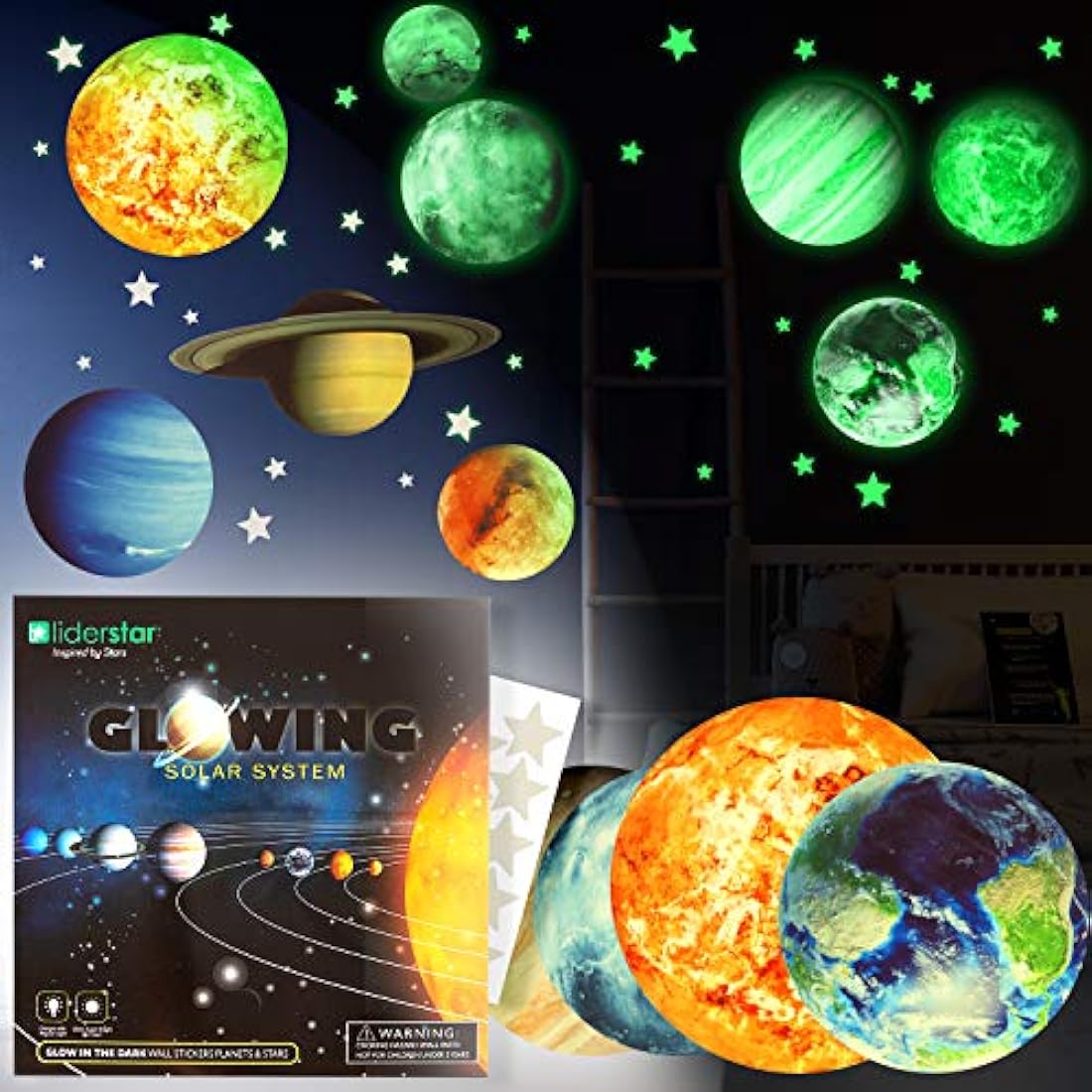 Estrellas y planetas que brillan en la oscuridad