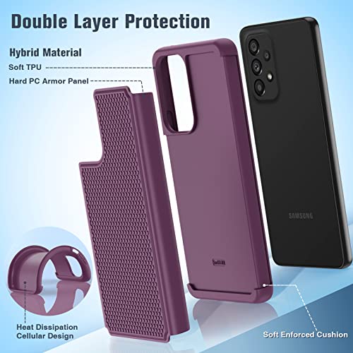 Funda para Samsung Galaxy A53 5G (Galaxy A53 5G UW): funda protectora de doble capa resistente a prueba de golpes, resistente con parte trasera texturizada antideslizante, protección militar, 6.5 pulgadas (color morado burdeo)