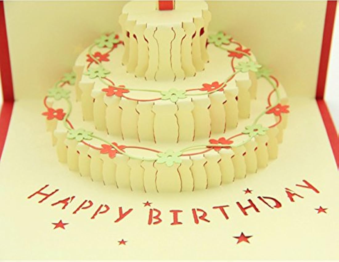 Tarjeta de felicitación de cumpleaños en 3D con pastel