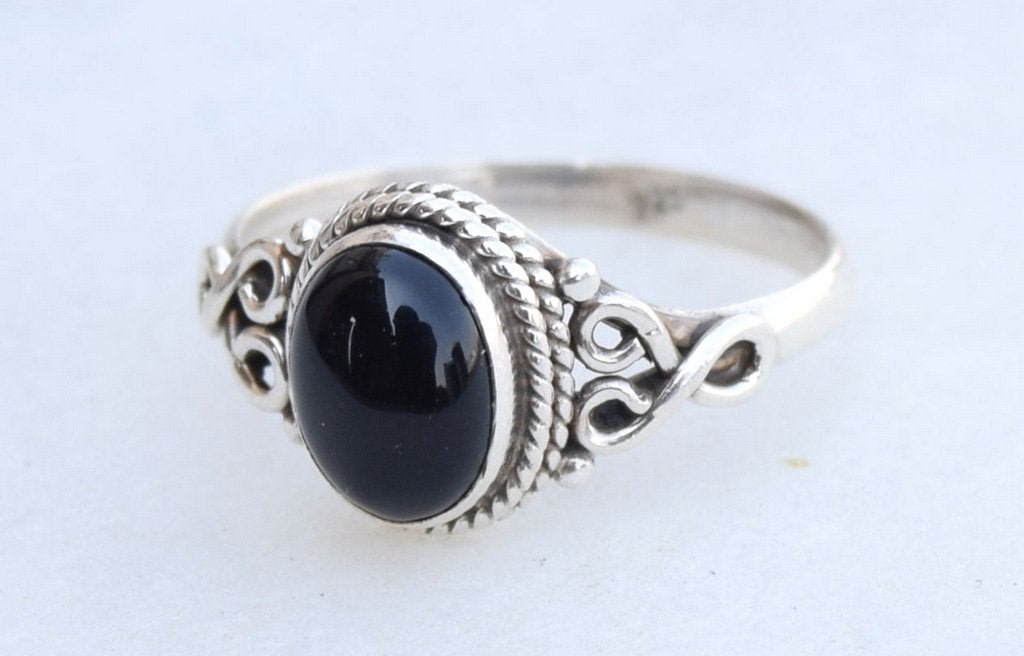 Anillo de Piedra Ónix Negro Plata 925 Para Mujer Talla 5 Navidad