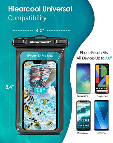 Hiearcool - Funda impermeable IPX8, universal y compatible con celular iPhone 12, Pro 11, Pro Max, XS, Max, XR, X, 8, 7, Samsung Galaxy S10, S9, Google Pixel 2 y HTC hasta 7 pulgadas, 2 unidades