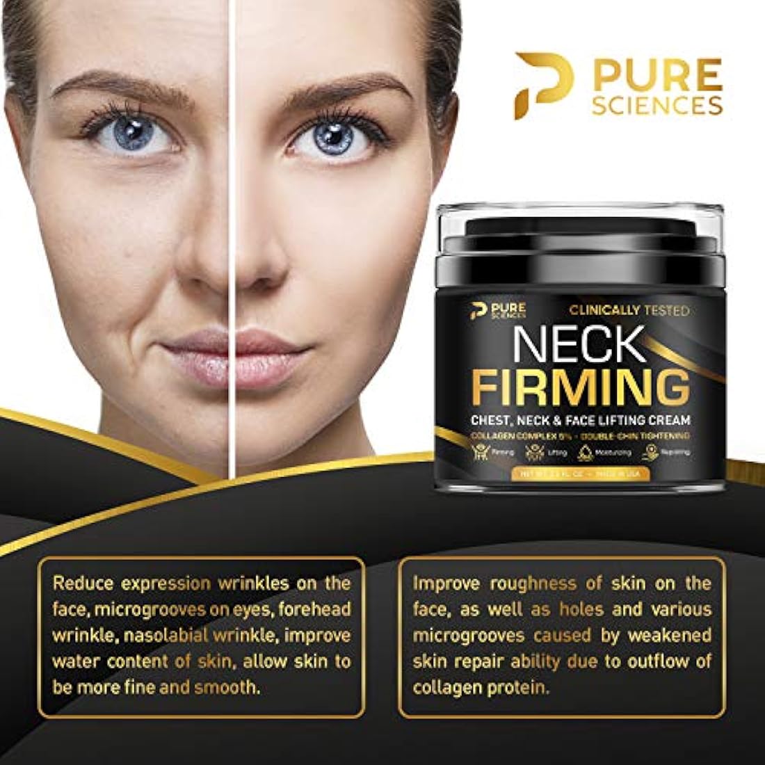 Crema facial reafirmante de cuello y barbilla, Pure Sciences