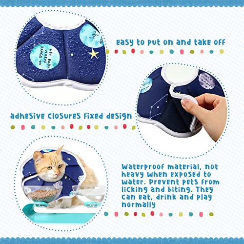 Collar de recuperación ajustable impermeable para gatos con cono de algodón suave y protección postoperatoria, cuello de cono azul cielo estrellado, collar de gato cómodo protector para mascotas para gatos, gatitos y perros