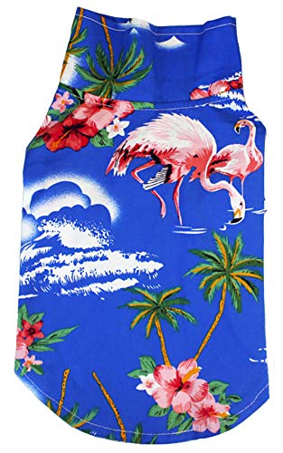 MaruPet Camisa hawaiana para perro NewStyle verano playa chaleco manga corta ropa para mascotas camiseta floral hawaiana Tops perro Chaquetas para perros pequeños razas gatos azul flamenco XS