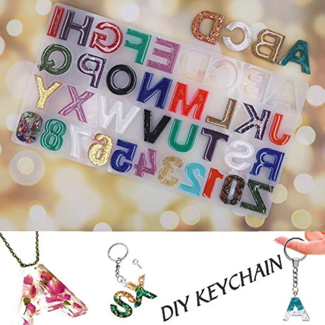 EuTengHao 272 piezas de moldes de silicona de resina con letras y números, moldes de resina para llaveros, moldes de joyería con llavero, anillos de salto para hacer uno mismo, llavero, decoración de número de casa