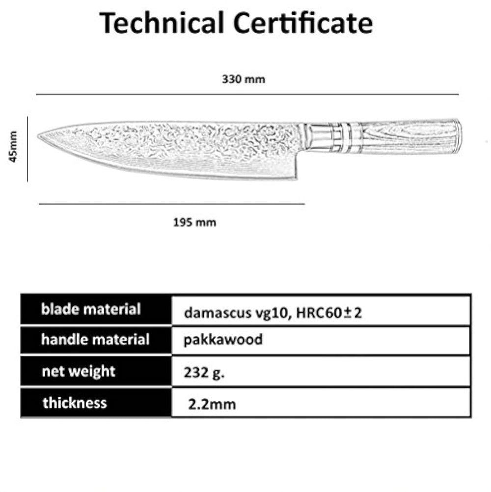 Cuchillo de cocinero FANTECK VG10 Damasco profesional