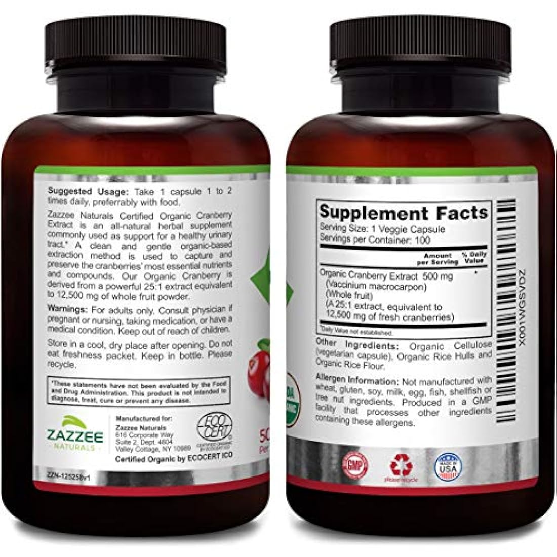 Zazzee USDA Organic Cranberry Extract, 12,500 mg Strength