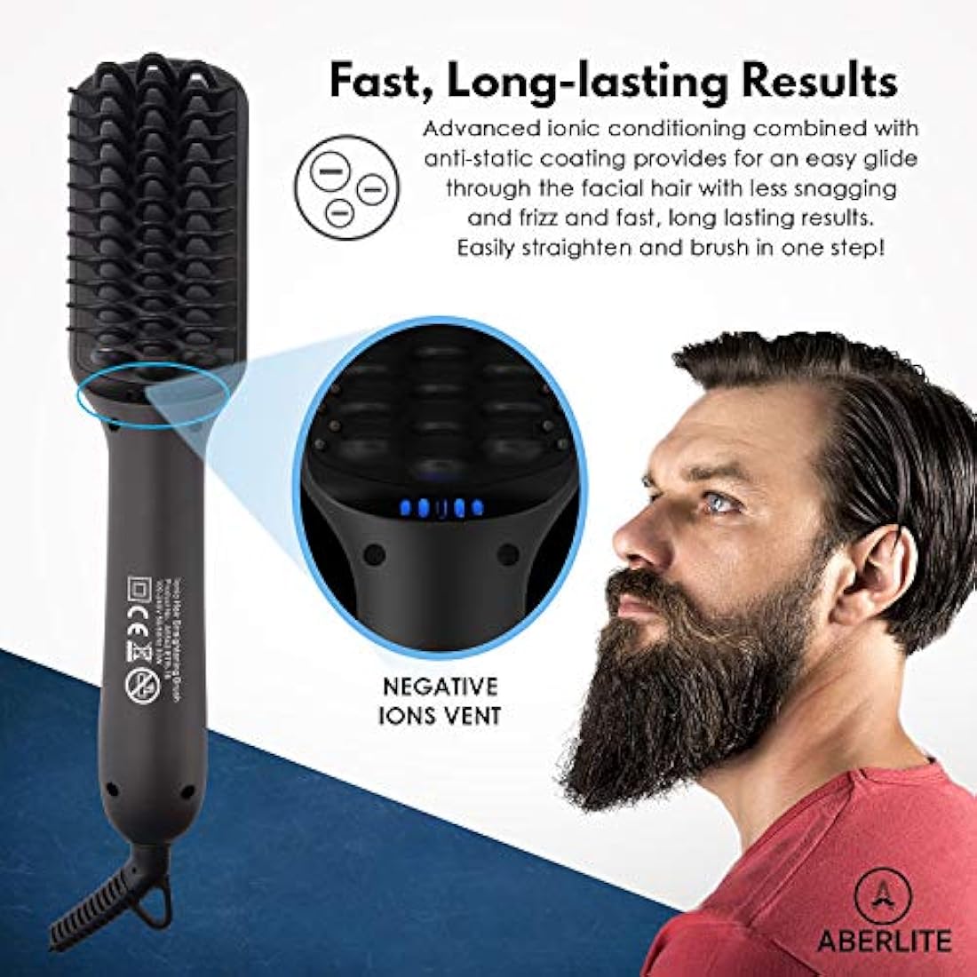 Cepillo iónico de calor alisador de barba para hombres