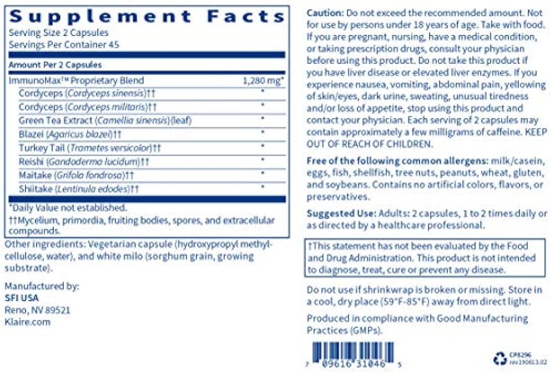 Klaire Labs Immunomax-Fórmula apoyo inmunológico de hongos