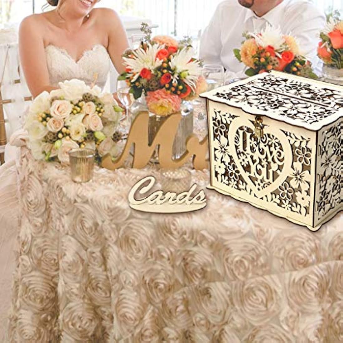 Caja de madera para tarjetas de boda, diseño rústico