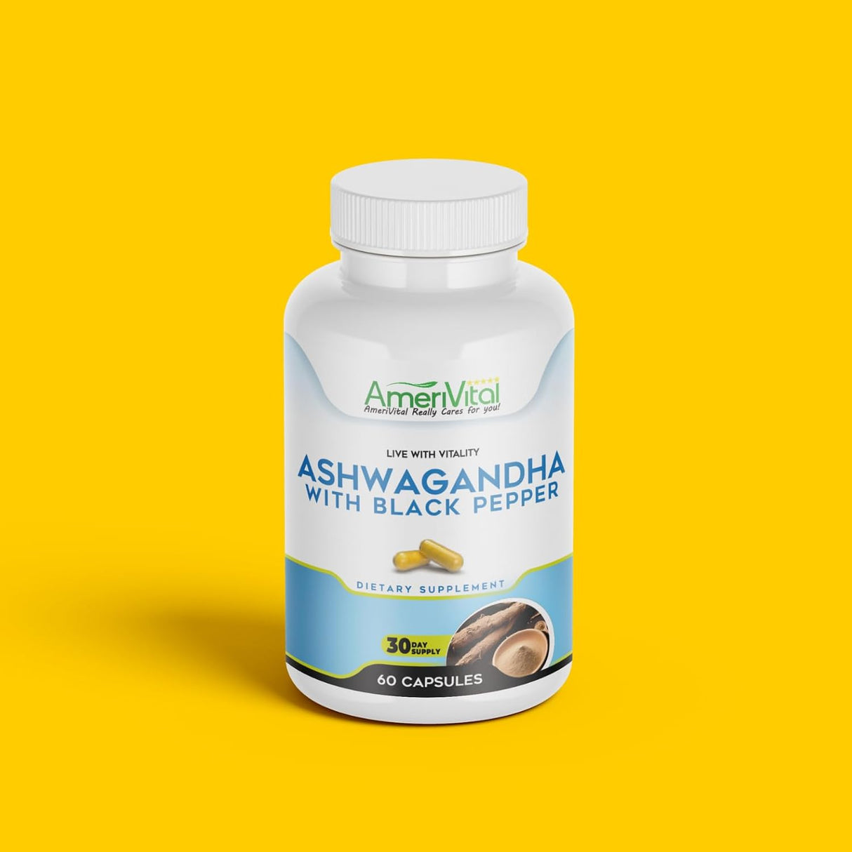 Suplemento de Ashwagandha 60 cápsulas AmeriVital 175 cc