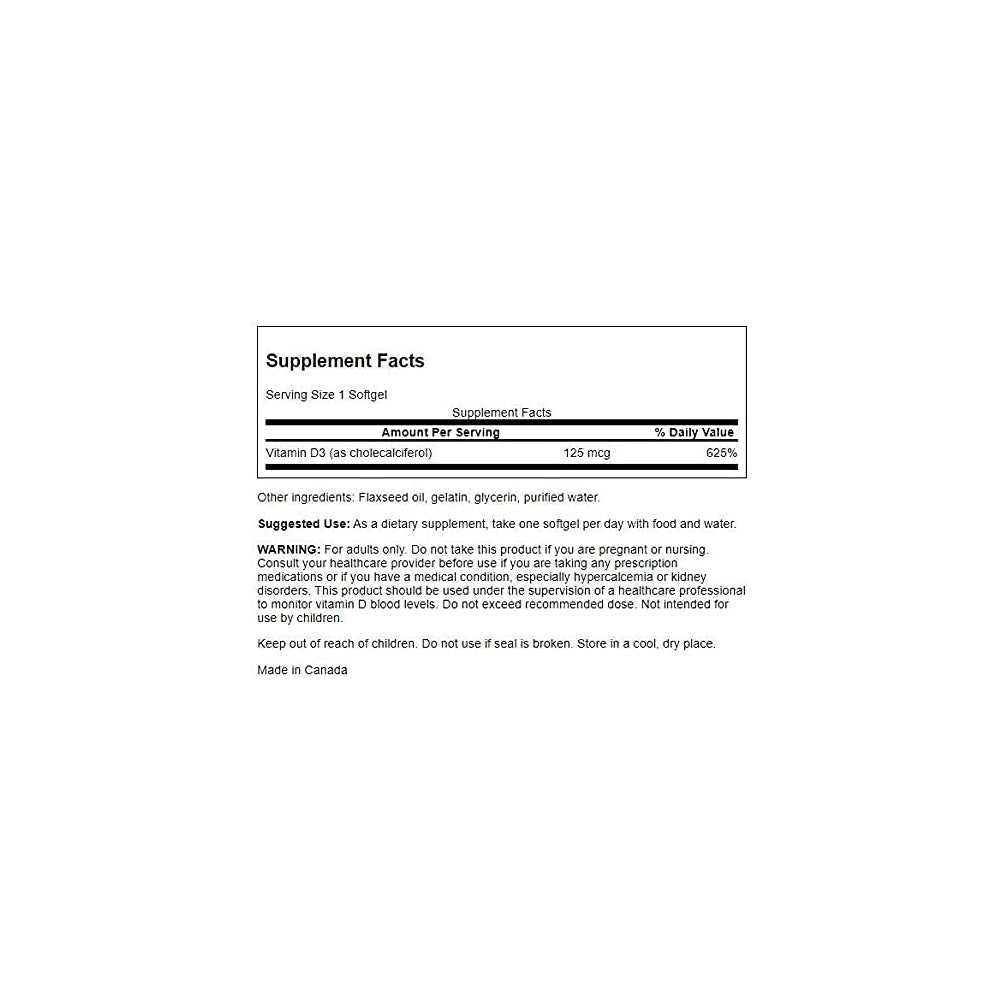 Vitamina D-3 5000 UI para la salud ósea 250 cápsulas blandas