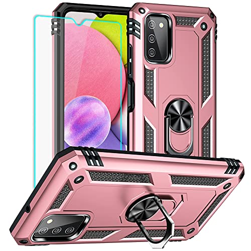 Yiakeng - Funda para Samsung Galaxy A03S con protector de pantalla HD, fundas protectoras de grado militar con anillo para Samsung Galaxy A03S (oro rosa)