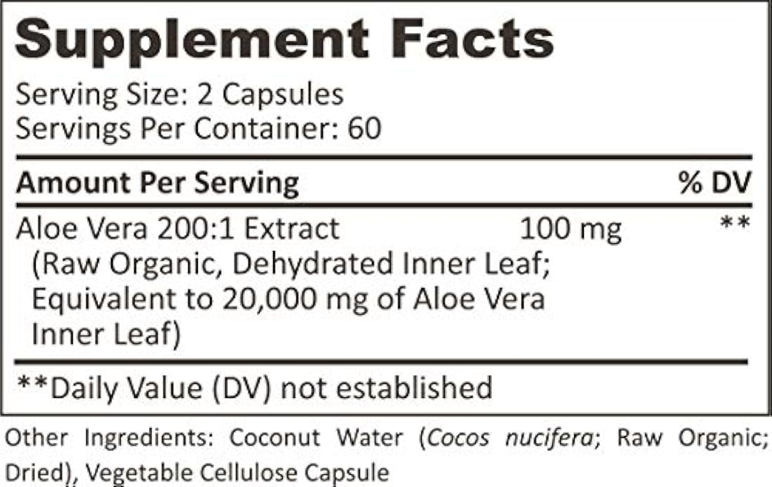 Suplemento aloe vera orgánico equivalente a 20,000 mg- RAW