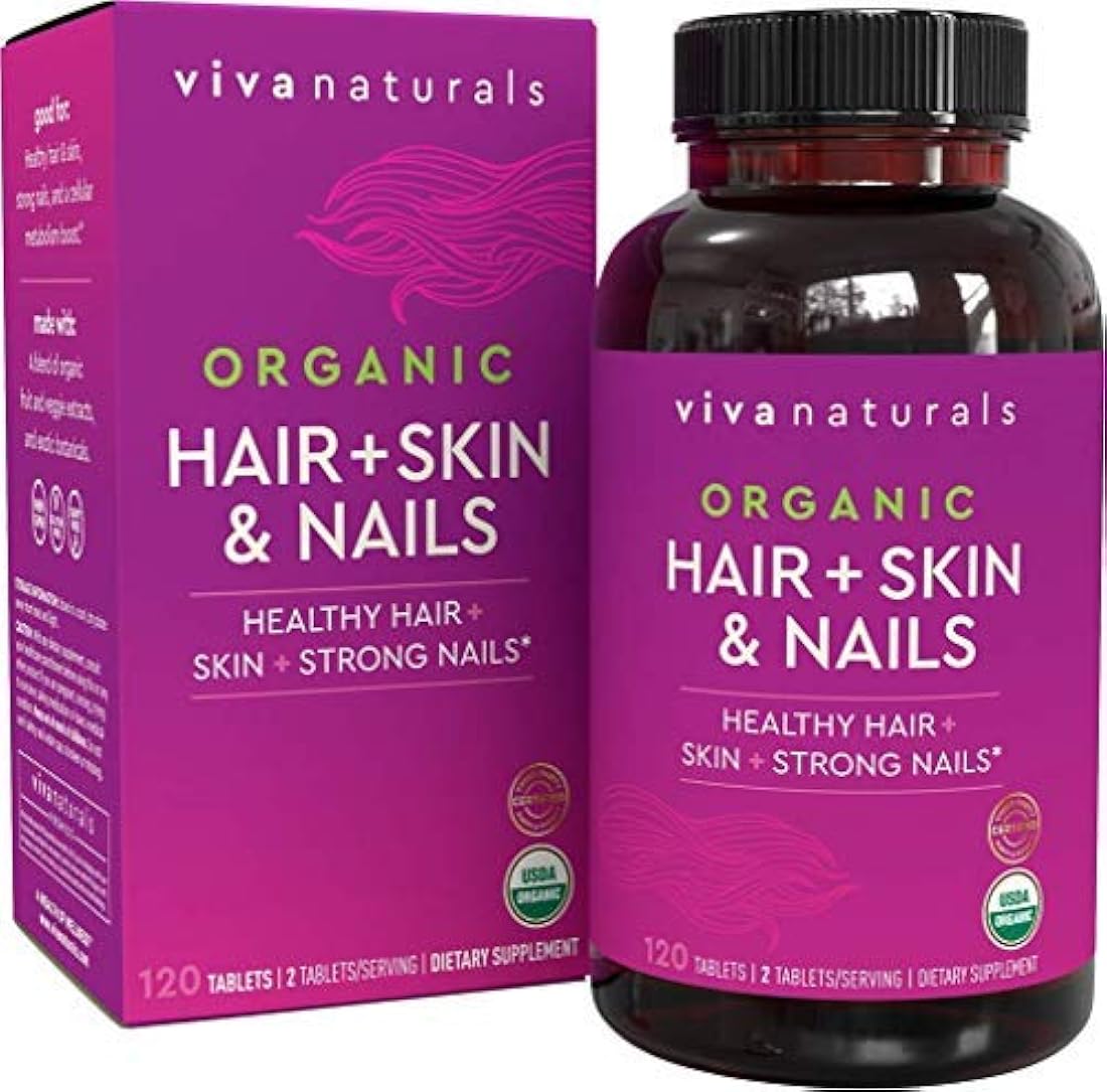 Vitaminas orgánicas para la piel y las uñas para las mujeres con biotina, vitaminas para el cabello y vitaminas para la piel que promueve el crecimiento saludable del cabello y las uñas, 120 tabletas