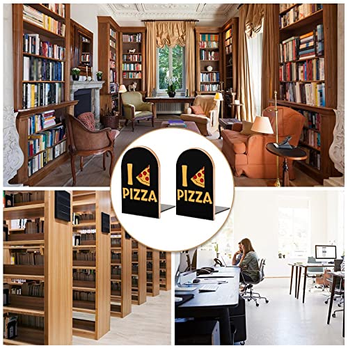 I Love Pizza - Sujetalibros de madera con impresión decorativa para estantería, paquete de 1 par